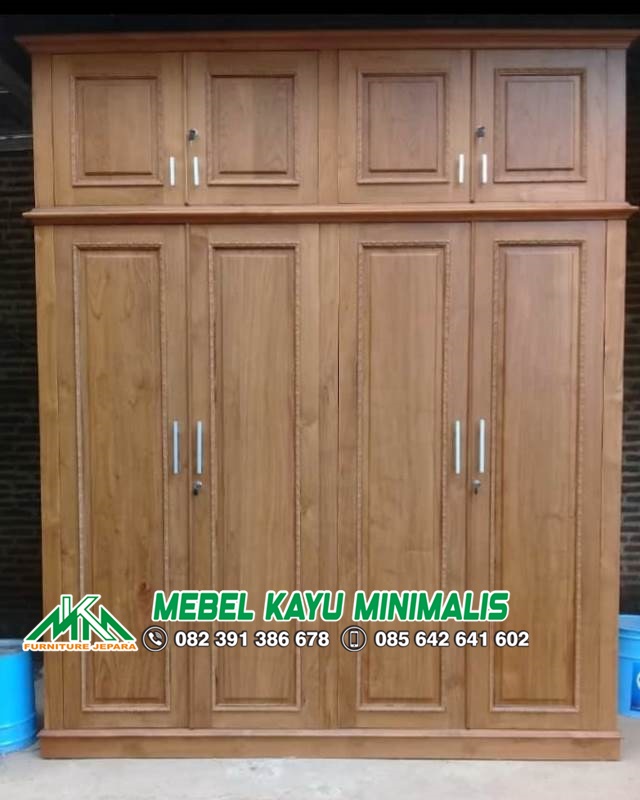 Lemari Baju Minimalis 4 Pintu Kayu Jati