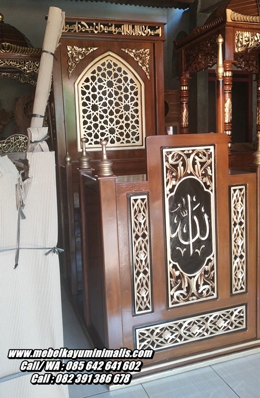 Mimbar Masjid Minimalis Ukir Kaligrafi Jati