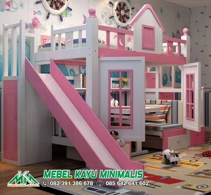 Tempat Tidur Tingkat Anak Lengkap Warna Pink