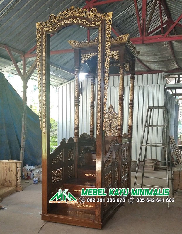 Mimbar Masjid Kubah Ukiran Kayu Jati