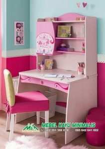 Meja Belajar Anak Minimalis Kayu Pink