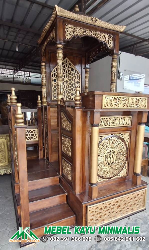 Mimbar Masjid Kubah Ukir Tangga Samping