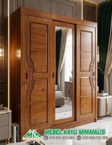 Lemari Pakaian Jati 3 Pintu Sliding