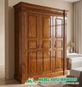 Lemari Pakaian Minimalis 3 Pintu Kayu Jati
