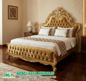 Tempat Tidur Mewah Ukir Warna Emas